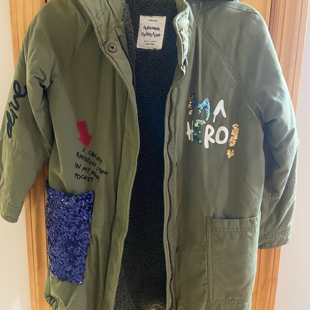 Kids Olive Green Embellished Parachute Jacket -